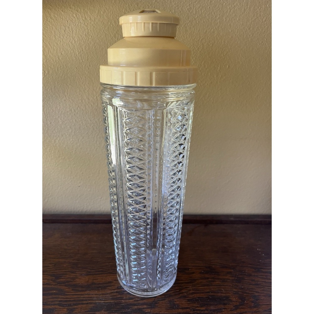 Medco Skyscraper‎ Glass Cocktail Shaker Beige Recipe Cap Vintage 1930s Art Deco
